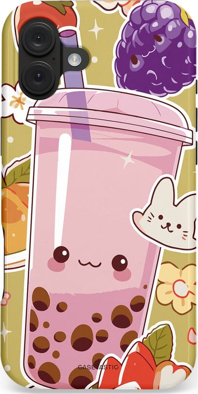 Casetastic hoesje geschikt voor Apple iPhone 16 Plus - MagSafe - Dubbellaagse bescherming - Roze Rode Kawaii Bubbletea Korea - Fashion Case - Goud Beige Lichtroze Perzik