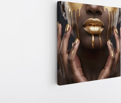 Saammp - Canvas Schilderij - Vrouw met goude lippen - abstract - 20x20 - Foto op canvas - Wanddecoratie - Muurdecoratie Woonkamer - Slaapkamer decoratie - Canvas Print