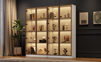 STILVORA Vitrinekast Set Van 2 - Met Ledverlichting En Glazen Draaideuren - Voor Woonkamer Kantoor - Spaanplaat Wit - 80x40x160 Cm