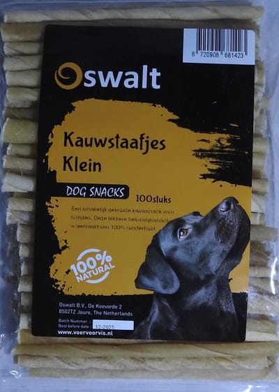 Oswalt Kauwstaafjes - kleine kauwrollen 12,5 cm - Hondensnack - 100 Stuks