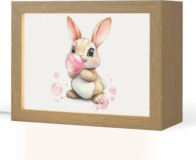 Nachtlampje 20x15 cm - Kinder lampje - Konijn - Roze - Bellen - Tafellamp kinderkamer - Slaapkamer lamp - Bedlamp kinderen - Kinderlampje stopcontact - Wandlamp babykamer - Nachtlampjes