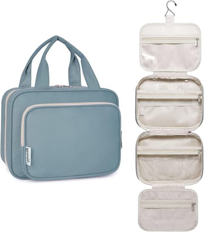 Reis Toilettas voor Dames - Ophangbaar met Waszak voor Make-up en Accessoires (Grijs Blauw Middelgroot)
