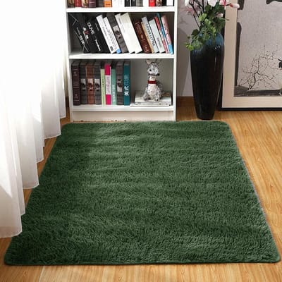 hoogpolig, wasbaar, antislip, modern pluizig knuffelig tapijt voor woonkamer, decoratie, slaapkamer, kinderkamer, donkergroen, 80 x 160 cm