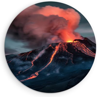 Saammp Muurcirkel Hout - Uigebarste Vulkaan - Landschap - Natuur - Ø 90 - Wandcirkel - Wanddecoratie Cirkel - Muurdecoratie Woonkamer - Slaapkamer decoratie - Rond Schilderij