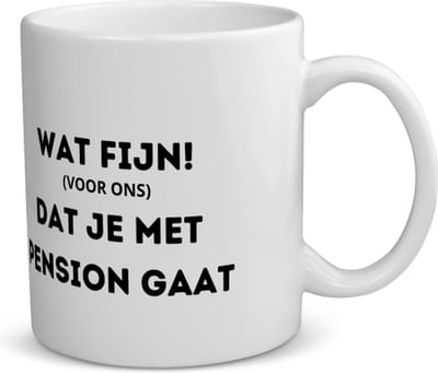 Akyol - wat fijn (voor ons) dat je met pensioen gaat Mok met opdruk - quotes - iemand die met pensioen gaat - collega's - werknemers - verjaardagscadeau - verjaardag - cadeau - afscheidscadeau - geschenk - leuke cadeau - kado - gift - 350 ML inhoud