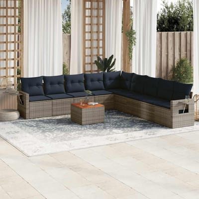 vidaXL - 10-delige - tuinbankset - met - kussens, - grijs - polyrotan
