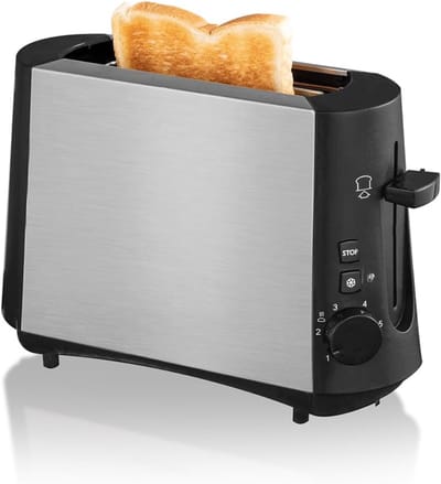 KAD® Toaster - Broodrooster – 1-Sleufs Broodrooster met Opzetrekje voor Broodjes – 600W - Zilver en Zwart - 13cm x 13cm x 5cm