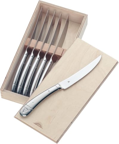 6-Piece Steak Knives - Polished Stainless Steel Serrated - Dishwasher Safe - 24.6 x 11.7 x 4 cm