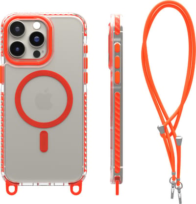 My Case Hoesje Geschikt voor iPhone 15 Pro Met Koord - Siliconen hoes met koord - Oranje - Transparant