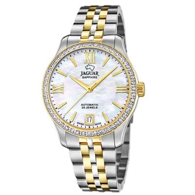 Jaguar J998/1 Dames Horloge - Saffierglas - Roestvrijstaal/Staal - Goudkleurig/Zilverkleurig - Ø 34 mm - Automatisch - Vouw/Vlindersluiting