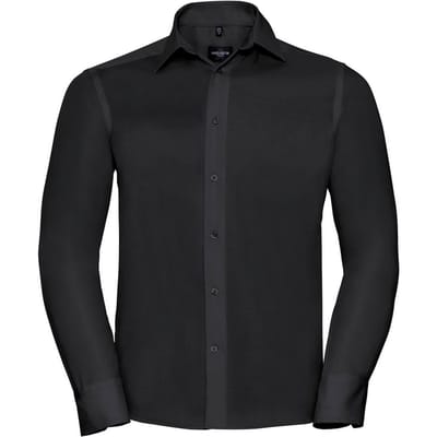 Russell Collection Heren Ultimate Getailleerd Overhemd met Lange Mouwen (Zwart)