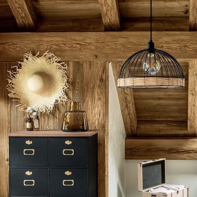 Sphera Hanglamp - 35 x 35 x 25 cm - Rotan/ Zwart