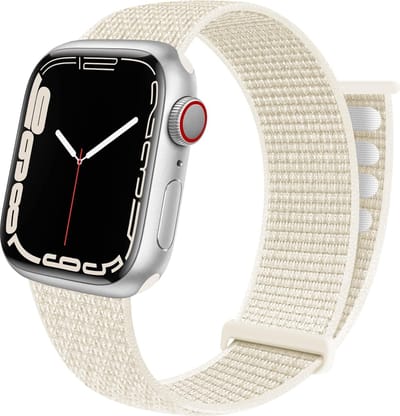 Strap-it Nylon Loop band - Geschikt voor Apple Watch - Series 1/2/3/4/5/6/7/8/9/10/11/SE/SE2/SE3 - Sterrenlicht / Starlight - Nylon bandje met klittenband - Stof iWatch bandje voor maat: 38 / 40 / 41 / 42mm