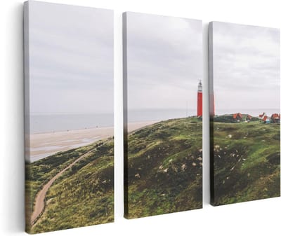 Artaza Canvas Schilderij Drieluik Vuurtoren Texel - 120x80 - Foto Op Canvas - Canvas Print