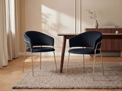 Vente-unique Set van 6 stoelen in fluweel en goudkleurig metaal - Zwart - MADOLIA