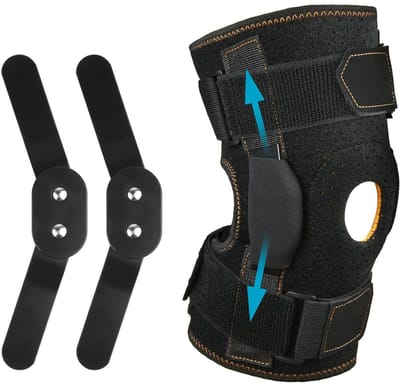 Scharnierende kniesteun Brace, verstelbare open patella, scharnierende kniesteun met parallelle bandjes en dubbele zijstabilisatoren-S