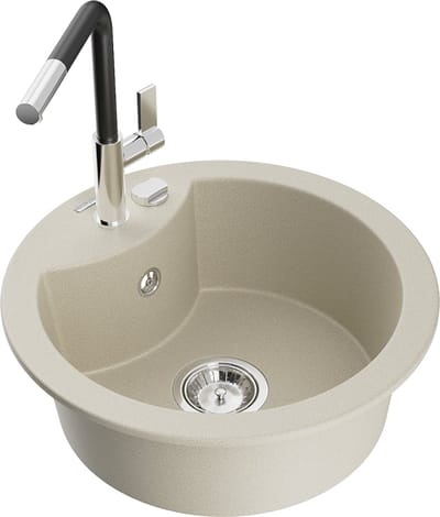 Mexen Diego granieten spoelbak 1-komor met keukenkraan Flora, beige - 6512-69-670401-07
