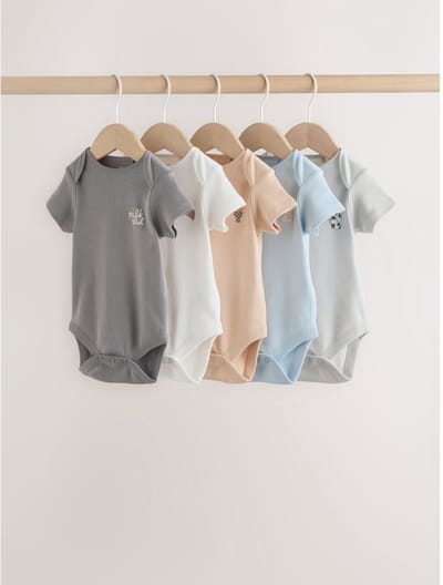 Next - Jongens - Set van 5 babyrompers met korte mouwen - Grijs