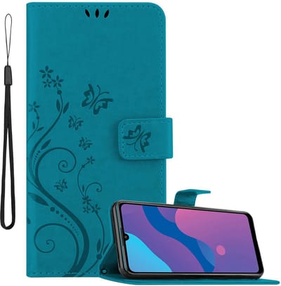 Cadorabo Hoesje geschikt voor Honor 9A in Blauw - Beschermhoes in bloemmotief met magnetische sluiting, standfunctie en kaartsleuven Book Case Cover Etui