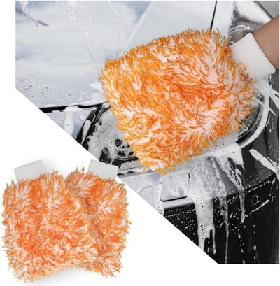 Washandschoen Microvezel - Autowashandschoen Set - Auto Reinigen - Zacht Krasvrij - 2 Stuks - Oranje