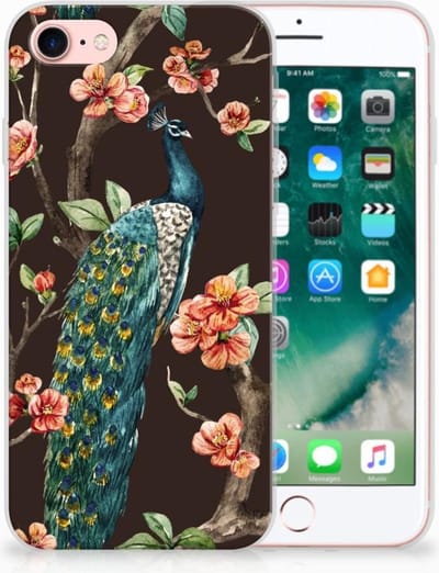 iPhone SE 2022 | SE 2020 | 8 | 7 TPU Hoesje Pauw met Bloemen