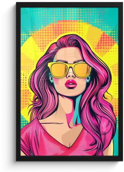 Poster in lijst - Fotolijst 40x60 cm - Posters - Zonnebril - Vrouw - Zonnig - Geel - Posterlijst zwart - Decoratie - Wanddecoratie woonkamer - Muurdecoratie slaapkamer