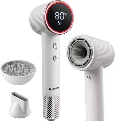 Avenzo Föhn met Diffuser – Ionische Haardroger – Krullen – XL Diffuser – 5 Warmtestanden – 2 Opzetstukken – Digitaal Display – 1600W – Haarföhn – Hair Dryer