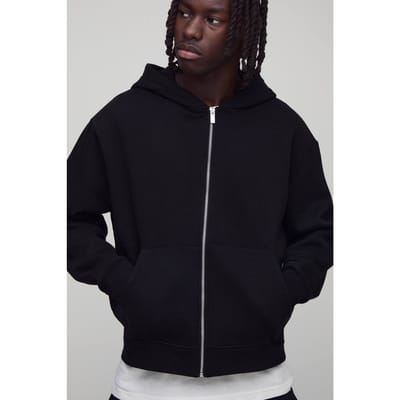 Basic oversized boxy hoodie met ritssluiting | Black | Size Small