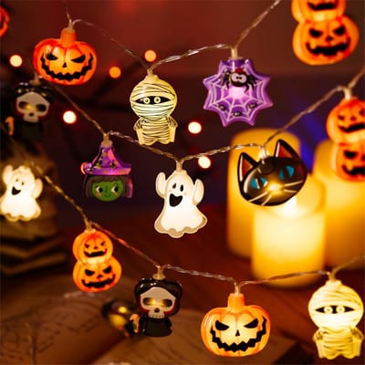 Halloween lichtsnoerdecoraties - 9,8 ft 20 LED Halloween-lichtsnoeren - Werkt op batterijen (niet inbegrepen) - Met timerfunctie en 8 knipperstanden - 2025 Home Indoor Decor