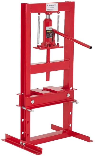 6T hydraulische pers (H-frame vloerpers) - Voor garage & werkplaats - Zware buig- en perswerkzaamheden met verstelbaar bed - Staal, zware uitvoering - Rood