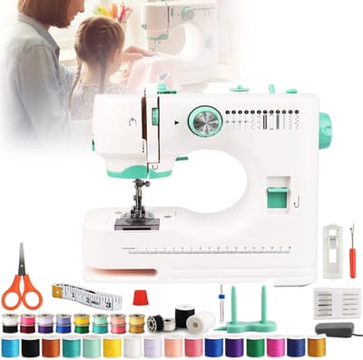 Draagbare Naaimachine Met 12 Steken - Dubbele Voeding Compact 27x12 cm - Eenvoudige Bediening Snel Repareren - Voor Kleding Gordijnen En Knutselwerk - Groen