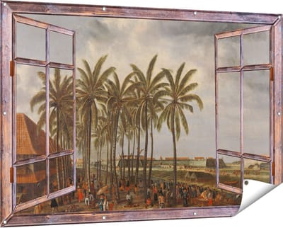Gards Tuinposter Doorkijk Het Kasteel van Batavia - Andries Beeckman - 150x100 cm - Tuindoek - Tuindecoratie - Wanddecoratie buiten - Tuinschilderij