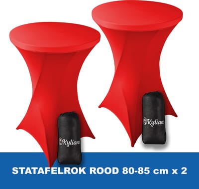 Statafelrok Rood x 2 – 2 jaar garantie met Opbergtas - ∅ 80-85 x 110 cm - Statafelhoes - Luxe Extra Dikke Stretch Sta Tafelrok voor Statafel – Kras- en Kreukvrije Hoes
