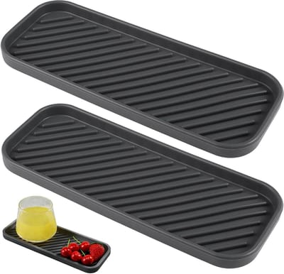 Set van 2 Siliconen Afvoer Matten voor de Gootsteen, Antislip Organizer voor Sponsen en Zeep, Donkergrijs, 9"x3.5