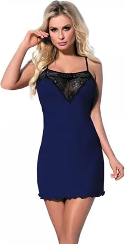 DKaren | Martina slipdress met kant | marineblauw | viscose | L