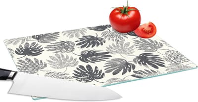 Glazen Snijplank - 28x20 - Monstera - Zwart Wit - Patronen - Vintage - Snijplanken Glas