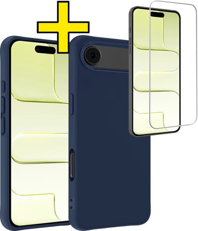 Hoesje - Met Screenprotector - Geschikt voor Apple iPhone Air - Sterk & Shockproof - Back Cover - Siliconen Case - Telefoon Hoes - Telefoonhoesjes - Donkerblauw