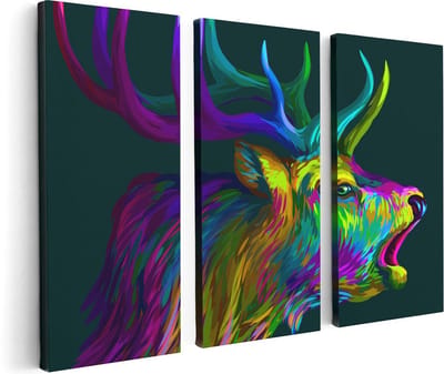 Artaza Canvas Schilderij Drieluik Hertenkop - Hert - Abstract - Kleur - 120x80 - Foto Op Canvas - Canvas Print