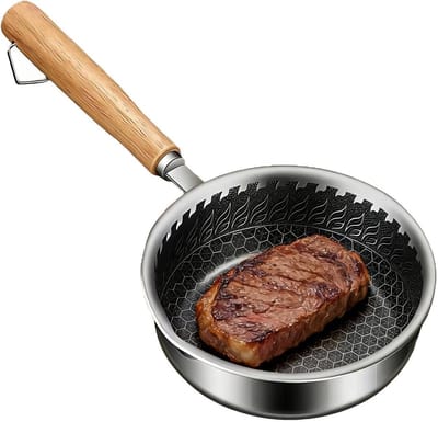 Roestvrijstalen Koekenpan - Kleine Pannenkoekenpan - Ontbijt Bereiden - Duurzame Anti-aanbaklaag - 14 cm Diameter - Zilverkleurig