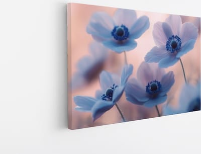 Saammp Canvas Schilderij - Blauwe Bloemen - Natuur - Abstract - 45x30 - Foto op canvas - Wanddecoratie - Modern Interieur - Woonkamer Decoratie