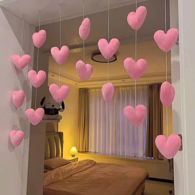 Hartvormige gordijndeur hangende decoratie huis schattige touwhanger meisjeskamerdecoratie donkerroze kleur
