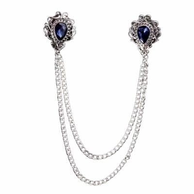 Kraag-kleding-steker- zilverkleur-blauwe steen - Charme Bijoux