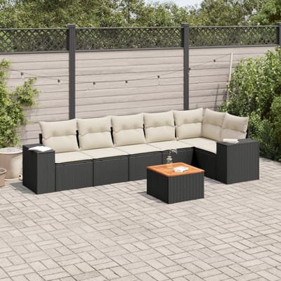 vidaXL - 7-delige - Loungeset - met - kussens - poly - rattan - zwart