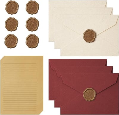 Vintage briefpapier set 22-delig - 10 vellen A5 gelinieerd - 6 linnen enveloppen - perfect voor uitnodigingen - ShopVlot