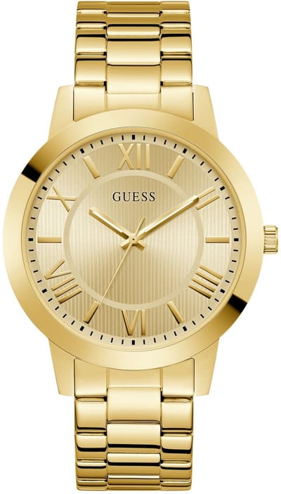Guess Asset Quartz Analoog Horloge Goudkleurig Kast: 100% Roestvrij Staal | Armband: 100% Echt Leer 44 mm U1467G2M, U1467G4M