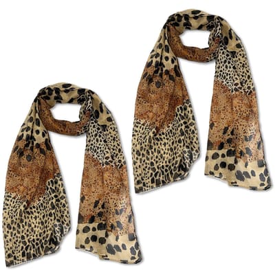 Dailygoods- Sjaal Dames Elegante Lange Zachte - 2 Stuks - Luipaardpatroon - Chiffon - 50 x 160 cm - Dameskledingaccessoires - Sjaaltje