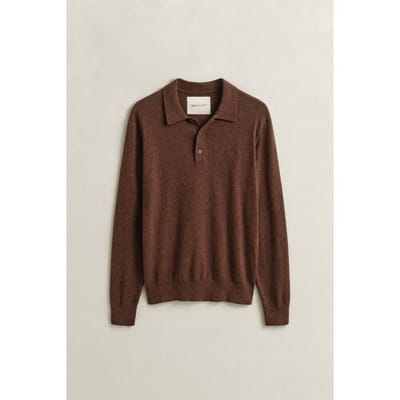 Gant Slub Cotton Linnen Long Sleeve Polo Pullover Hazelnut Melange / male