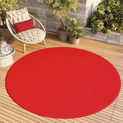 Tapiso Mono Rond Vloerkleed Rood Laagpolig Effen Tapijt Maat- 80x80