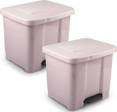 Plasticforte Pedaalemmer - 2x stuks - 2-vaks - roze - 35 liter - 43x38 cm - kunststof