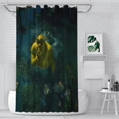 Po01 Moderne 3D-Print Shrek in Moeras Douchegordijn Landschap Badkamer Gordijn Met Haken Voor Badkamer Waterdicht Landschap…7&U # W165H180(CM)-1 Pcs